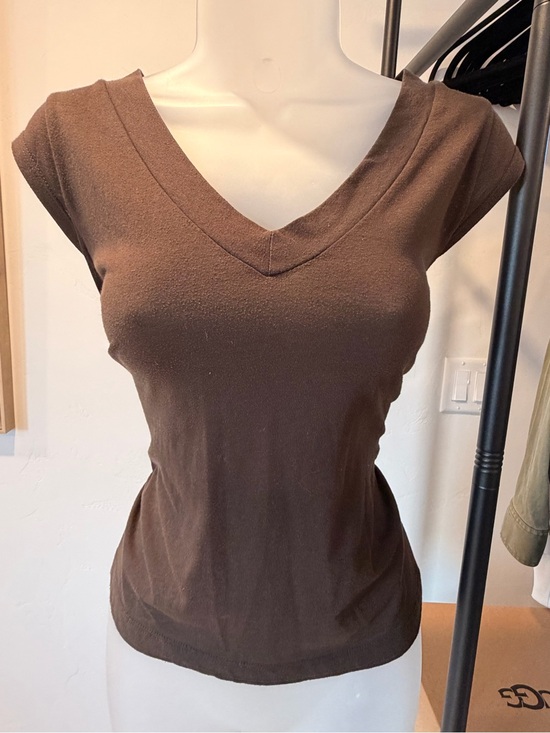 Chaser Tops - Chaser Brown V-Neck Cap Sleeve Women’s Top